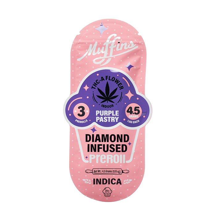 MUFFINS 3PK DIAMOND INFUSED PRE-ROLL PURPLE PASTRY - Seven Tech