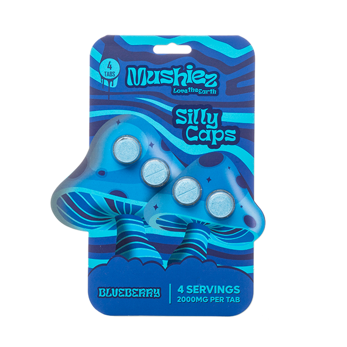 MUSHIEZ MAGIC MUSHROOM BLEND SILLY CAPS 4CT 200MG PER TABLET - BLUEBERRY - Seven Tech