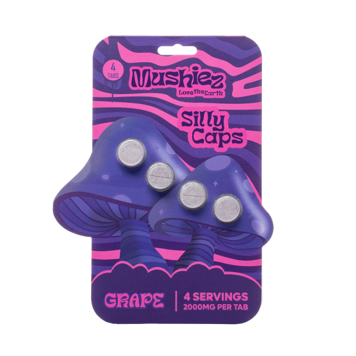 MUSHIEZ MAGIC MUSHROOM BLEND SILLY CAPS 4CT 200MG PER TABLET - GRAPE - Seven Tech