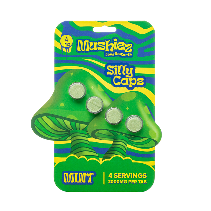 MUSHIEZ MAGIC MUSHROOM BLEND SILLY CAPS 4CT 200MG PER TABLET - MINT - Seven Tech