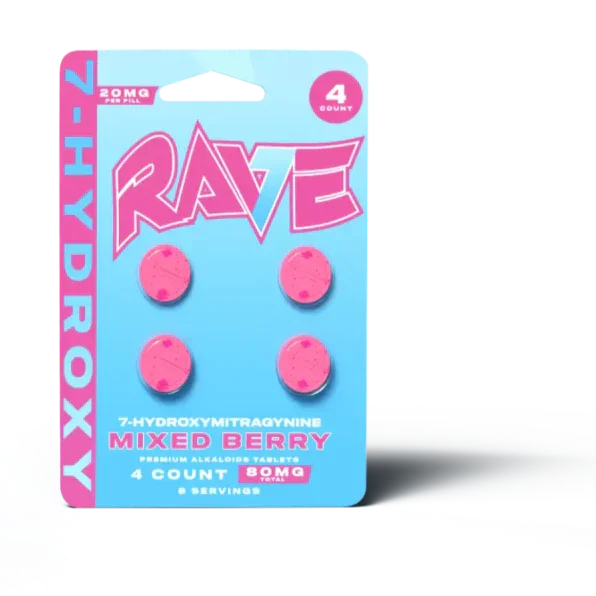 Rave 4ct 7OH Chewable Tabs Mixed Berry 20mg per Tablet - Seven Tech
