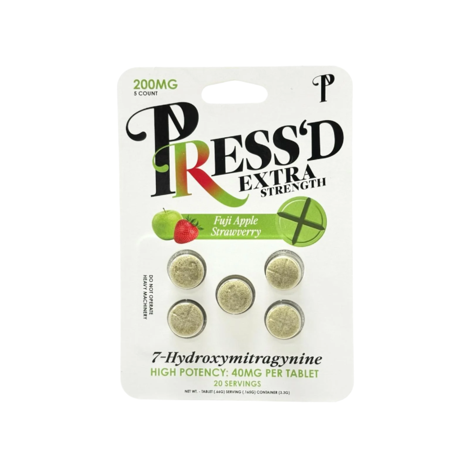 PRESS'D 5ct 7OH Chewable Tabs Fuji Apple Extra Strength 40mg Per Tablets - Seven Tech