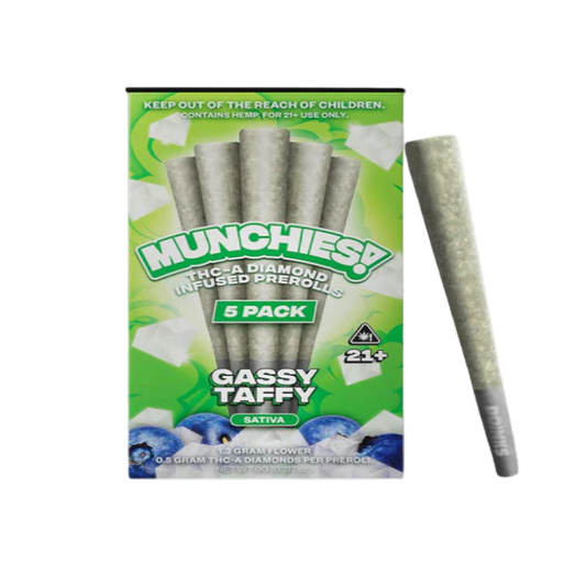 MUNCHIES THC-A DIAMOND PREROLLS 5PK – GASSY TAFFY SATIVA