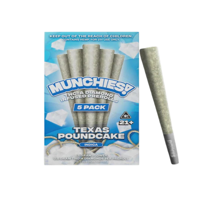MUNCHIES THC-A DIAMOND PREROLLS 5PK – TEXAS POUNDCAKE INDICA