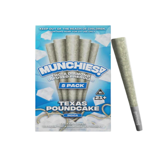 MUNCHIES THC-A DIAMOND PREROLLS 5PK – TEXAS POUNDCAKE INDICA