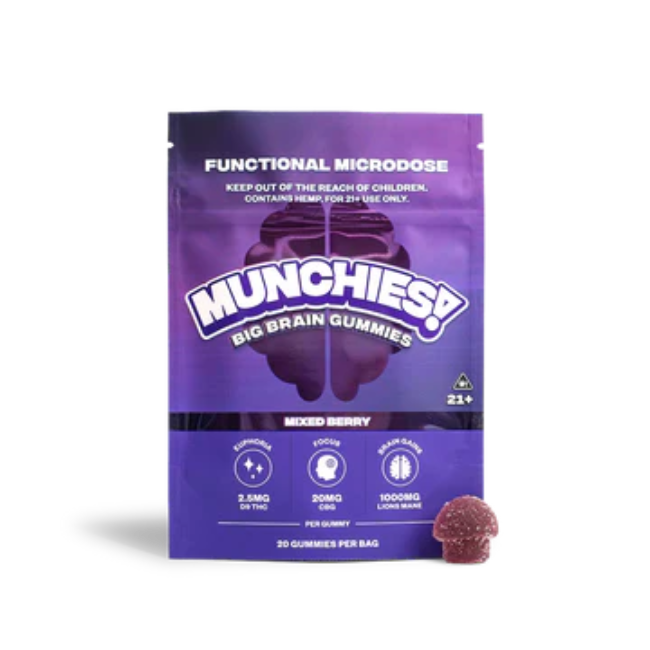 DELTA MUNCHIES FUNCTIONAL MICRODOSE GUMMIES – BIG BRAIN MIXED BERRY