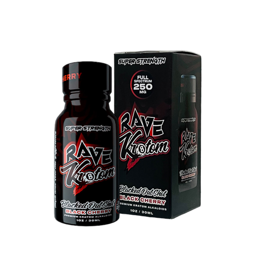 RAVE KRATOM BLACKED OUT SHOT 1OZ - BLACK CHERRY (FULL SPECTRUM, 250MG) - Seven Tech