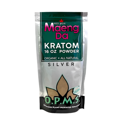 O.P.M.S. SILVER KRATOM POWDER 16OZ - MAENG DA RED VEIN - Seven Tech