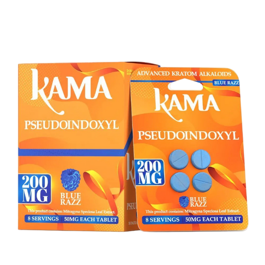 Two packages of Kama Pseudoindoxyl Blue Razz flavor on a white background