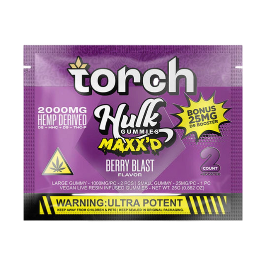 Torch Hulk Gummies Maxx’d 2000mg + 25mg D9 Booster 3ct Berry Blast
