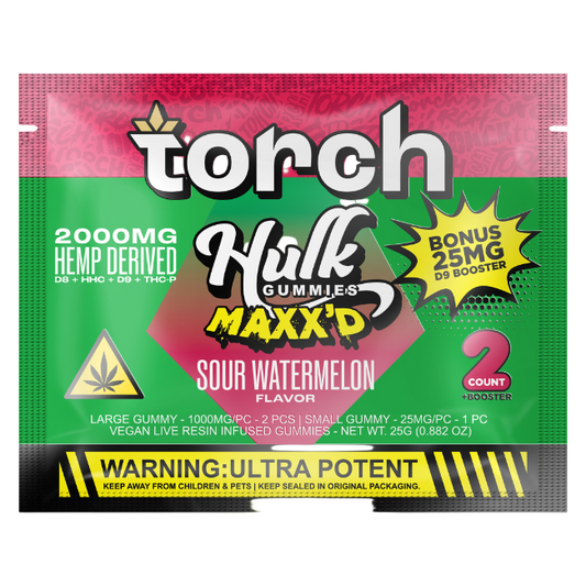Torch Hulk Gummies Maxx’d 2000mg + 25mg D9 Booster 2ct Sour Watermelon