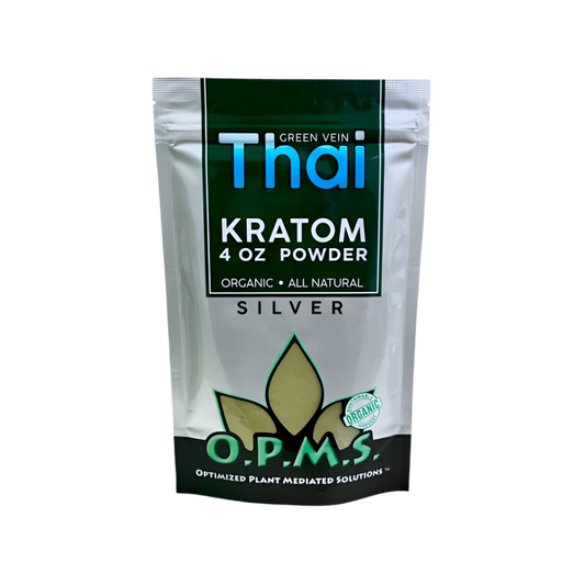O.P.M.S. SILVER KRATOM POWDER 4OZ - THAI GREEN VEIN - Seven Tech