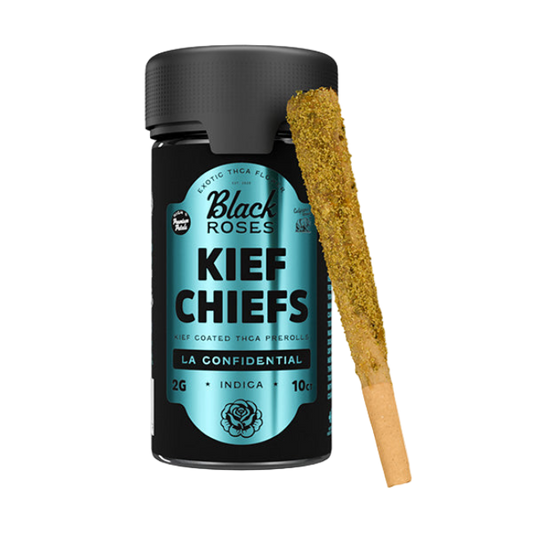 Black Roses Kief Chiefs Exotic Kief Coated Pre-Rolls 2g 10ct Jar LA Confidential Indica