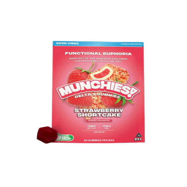 DELTA MUNCHIES FUNCTIONAL EUPHORIA DELTA 9 BOOSTED GUMMIES - STRAWBERRY SHORTCAKE HYBRID - GOOD VIBES