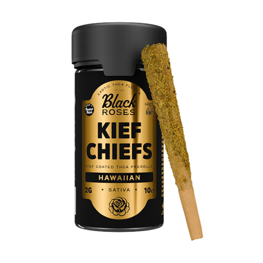 Black Roses Kief Chiefs Exotic Kief Coated Pre-Rolls 2g 10ct Jar Hawaiian Sativa
