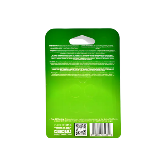 Green retail product packaging card with a hanging hole and QR code.