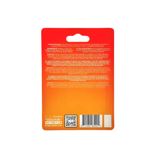 Red and orange product packaging card with text and a barcode.