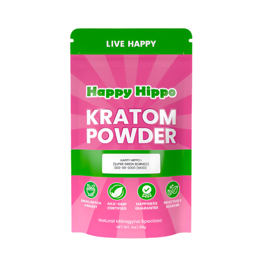 HAPPY HIPPO KRATOM POWDER 227G / 8OZ - HAPPY HIPPO I / BORNEO GREEN VEIN - Seven Tech