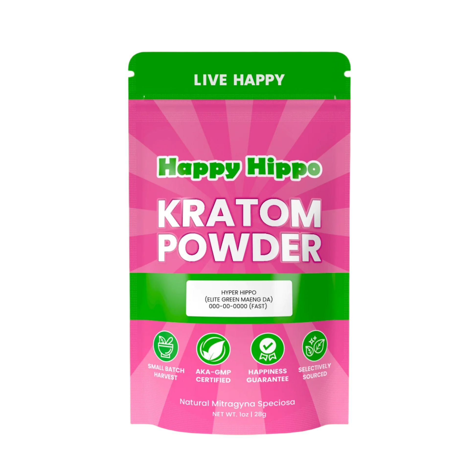 HAPPY HIPPO KRATOM POWDER 227G / 8OZ - HYPER HIPPO / MAENG DA GREEN VEIN - Seven Tech