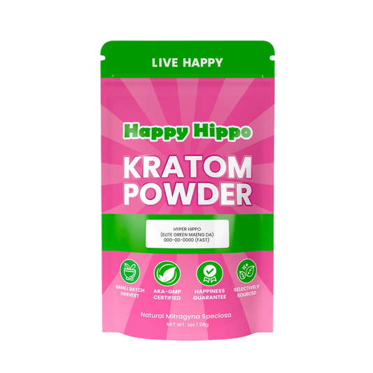 HAPPY HIPPO KRATOM POWDER 227G / 8OZ - HYPER HIPPO / MAENG DA GREEN VEIN - Seven Tech