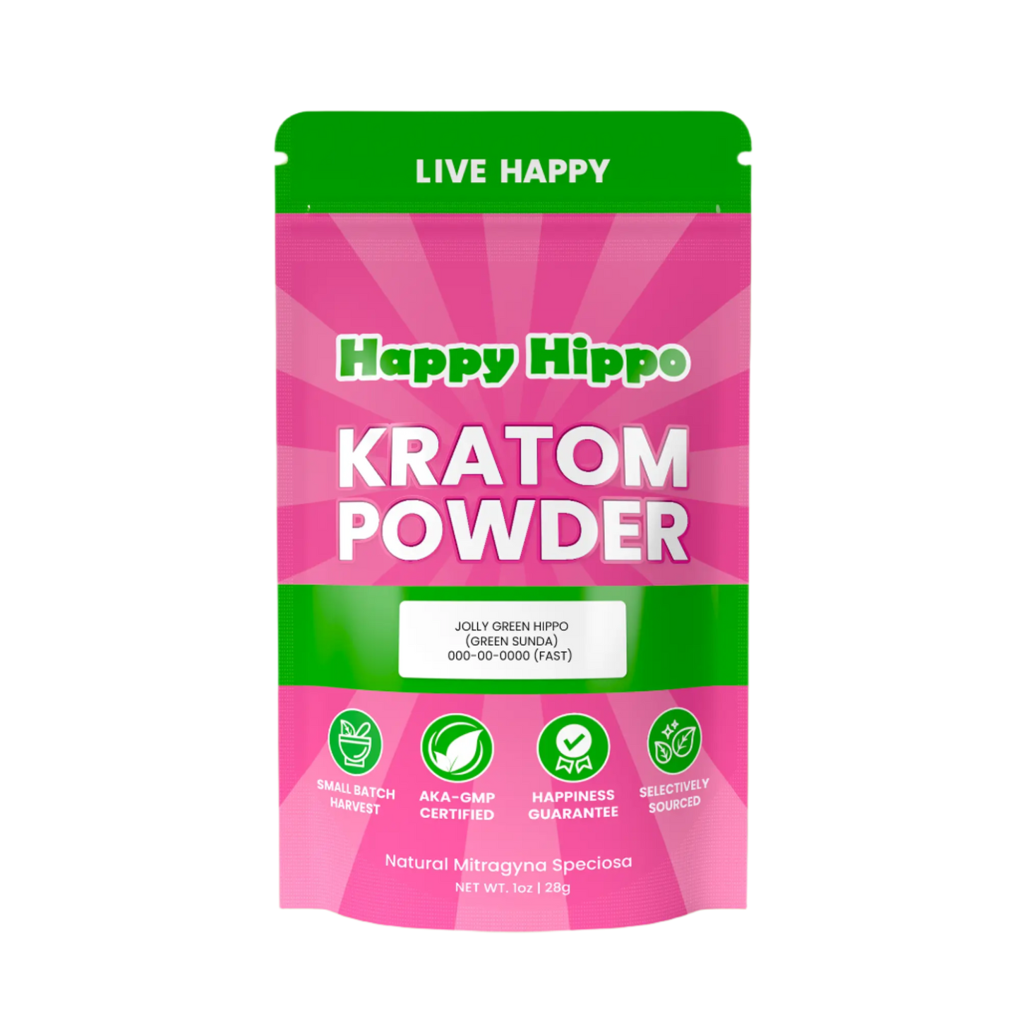 HAPPY HIPPO KRATOM POWDER 227G / 8OZ - JOLLY GREEN HIPPO / SUNDANESE GREEN VEIN - Seven Tech