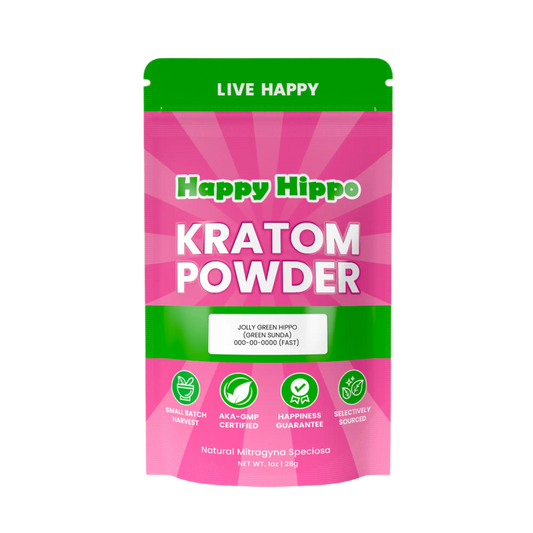 HAPPY HIPPO KRATOM POWDER 227G / 8OZ - JOLLY GREEN HIPPO / SUNDANESE GREEN VEIN - Seven Tech