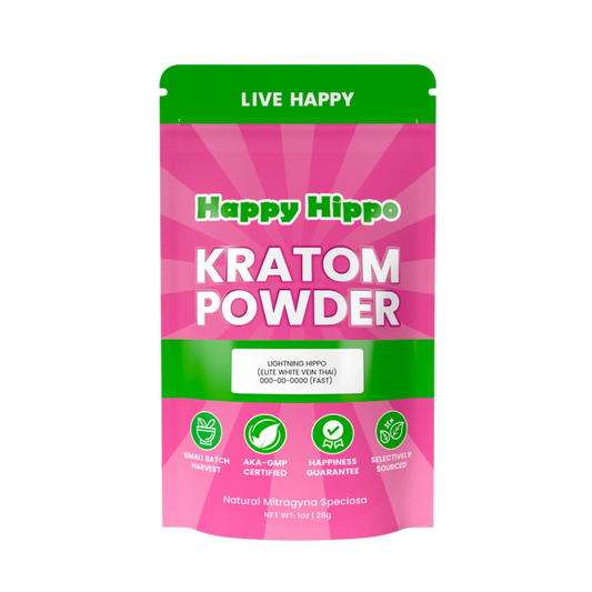 HAPPY HIPPO KRATOM POWDER 227G / 8OZ - LIGHTNING HIPPO / THAI WHITE VEIN - Seven Tech