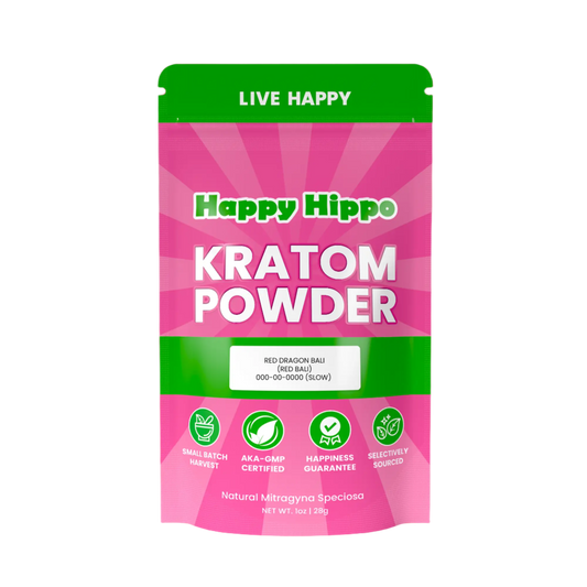 HAPPY HIPPO KRATOM POWDER 227G / 8OZ - RED DRAGON BALI / BALI RED VEIN - Seven Tech