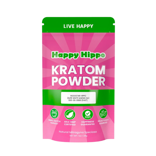 HAPPY HIPPO KRATOM POWDER 227G / 8OZ - ROCKSTAR HIPPO / MAENG DA WHITE VEIN - Seven Tech