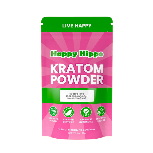 HAPPY HIPPO KRATOM POWDER 227G / 8OZ - SUNSHINE HIPPO / MAENG DA YELLOW VEIN - Seven Tech