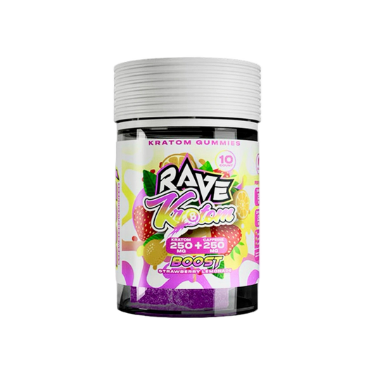 RAVE KRATOM GUMMIES 10CT - STRAWBERRY LEMONADE (KRATOM 250MG + CAFFEINE 250MG)