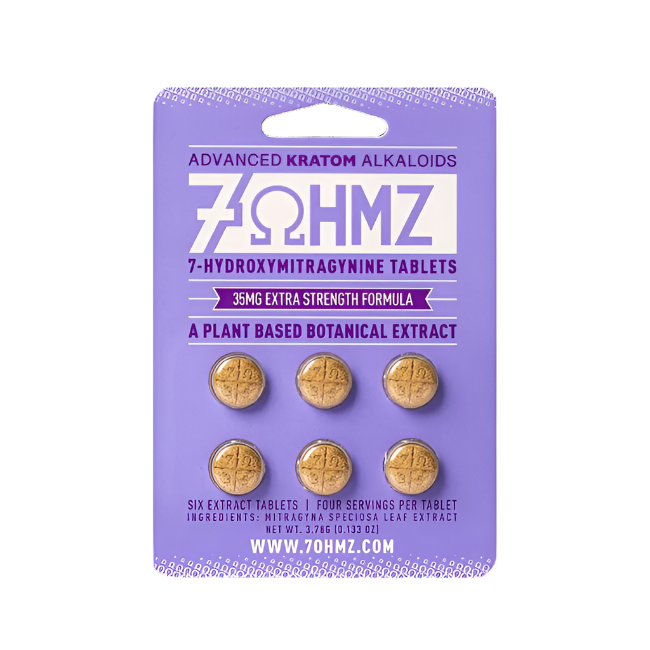 7OHMZ 6ct Advanced Kratom Alkaloids 7OH Chewable Tabs Extra Strength Unflavored 35mg Per Tablets - Seven Tech