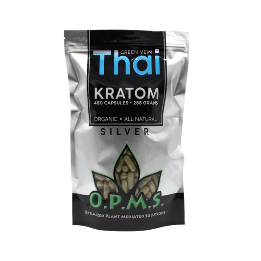 O.P.M.S. SILVER KRATOM CAPSULES 480CT / 288G / 10.16OZ - THAI GREEN VEIN - Seven Tech
