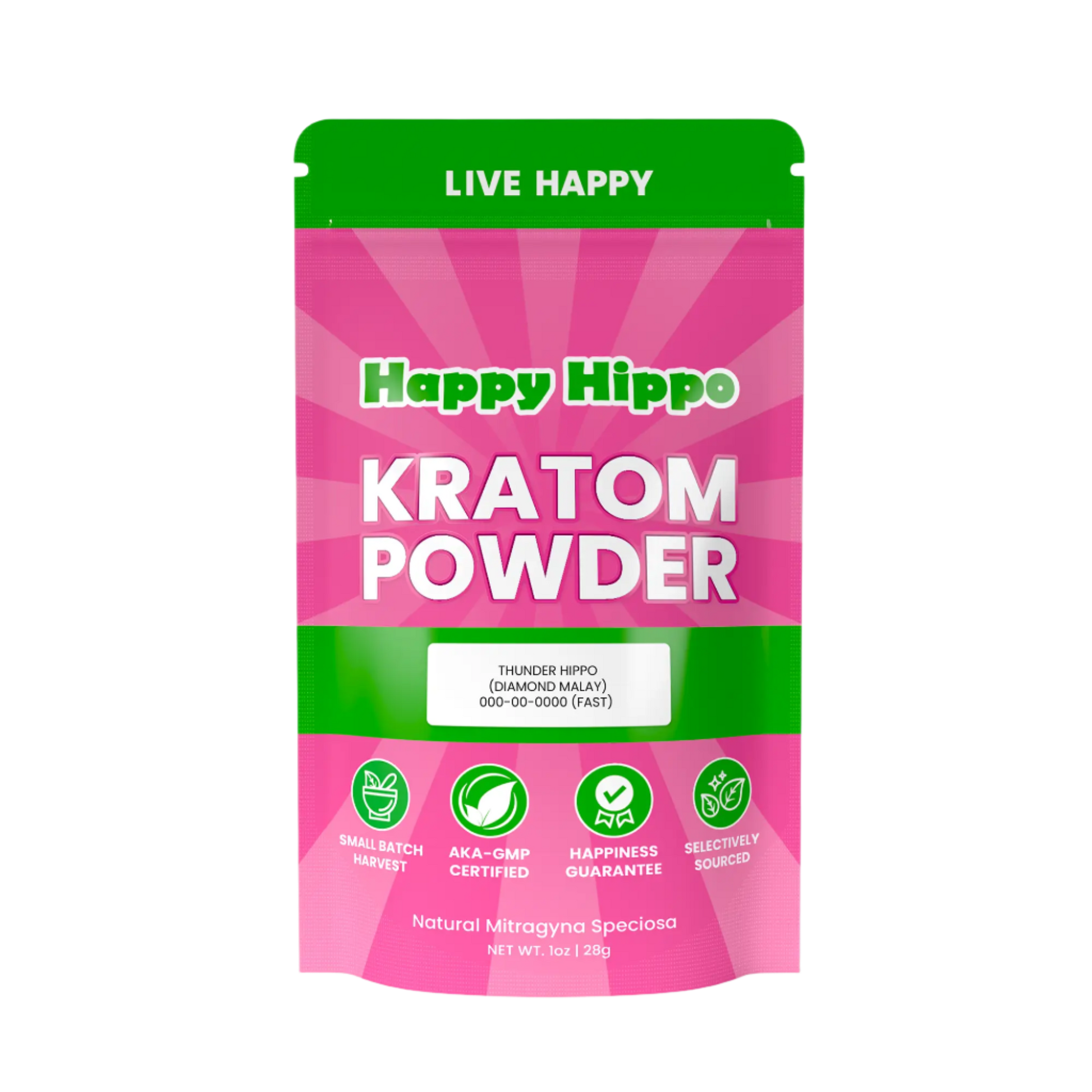 HAPPY HIPPO KRATOM POWDER 227G / 8OZ - THUNDER HIPPO / MALAY WHITE VEIN - Seven Tech