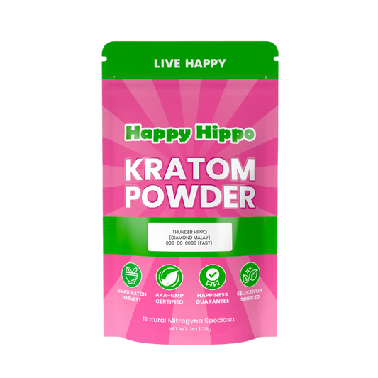 HAPPY HIPPO KRATOM POWDER 227G / 8OZ - THUNDER HIPPO / MALAY WHITE VEIN - Seven Tech