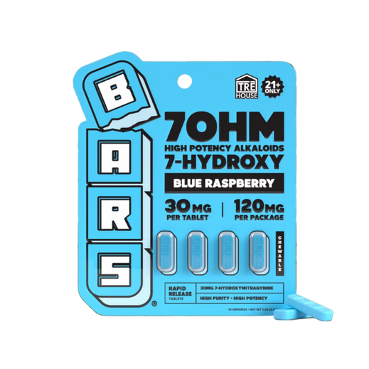 TRE House BARS 7-Hydroxy Blue Raspberry 120mg 4ct 30mg Per Tablet - Seven Tech