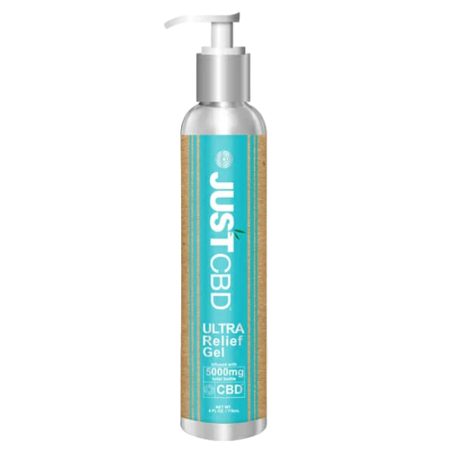 Just CBD Ultra Relief Gel bottle on a white background