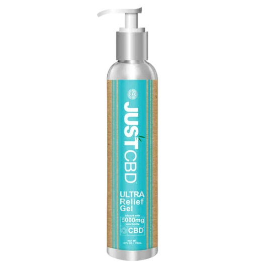 Just CBD Ultra Relief Gel bottle on a white background