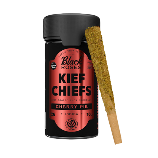 Black Roses Kief Chiefs Exotic Kief Coated Pre-Rolls 2g 10ct Jar Cherry Pie Indica