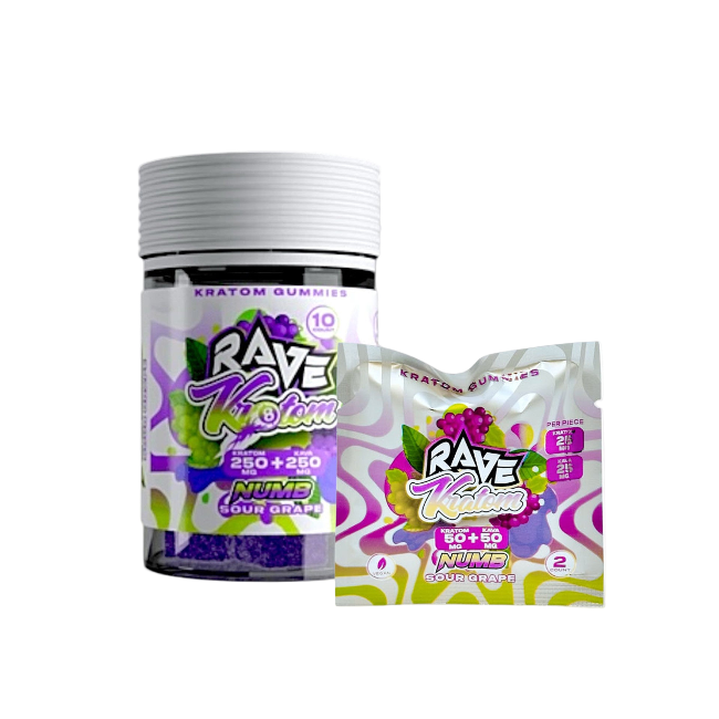 RAVE KRATOM GUMMIES 10CT - SOUR GRAPE (KRATOM 250MG + KAVA 250MG)