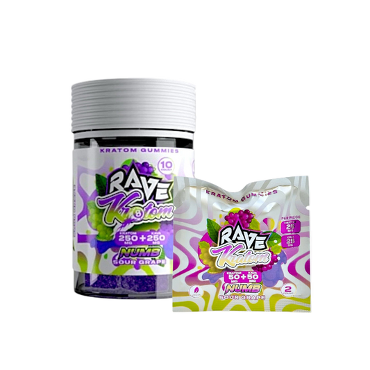 RAVE KRATOM GUMMIES 10CT - SOUR GRAPE (KRATOM 250MG + KAVA 250MG)
