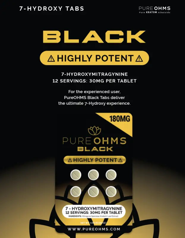 Black 7-hydroxymitragynine tablets.