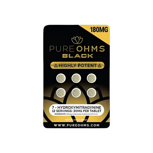 Pure Ohms Black 7-hydroxymitragynine tablets.