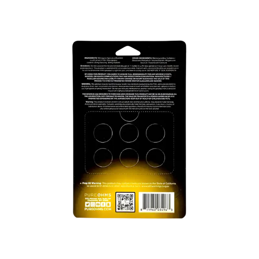 Black blister pack with circular compartments.