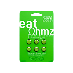 Green blister pack containing 6 round tablets labeled ’eat ohmz’