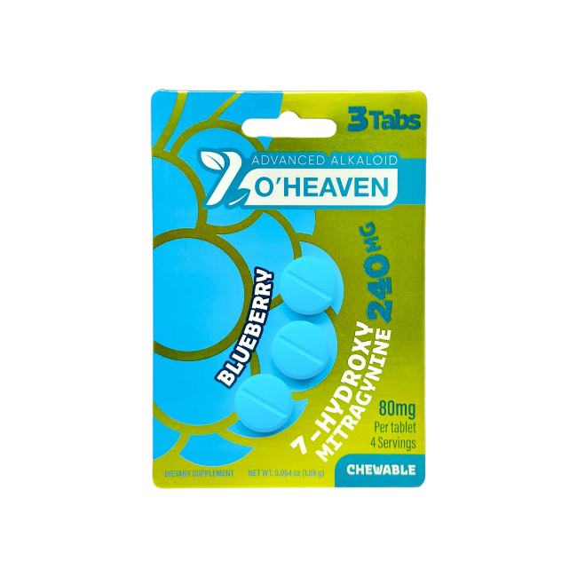 7 O’HEAVEN 7-HYDROXYMITRAGYNINE TABLETS 3CT / 240MG (80MG EACH) – BLUEBERRY