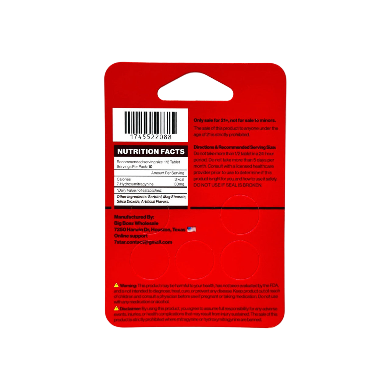 7STAR 7-HYDROXYMITRAGYNINE TABLETS 30MG 5ct - CHERRY