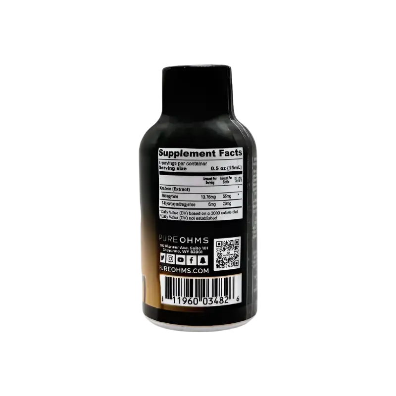 Black supplement bottle with a nutrition facts label and QR code.