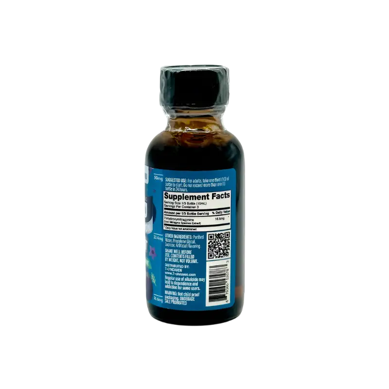 Dark liquid supplement bottle.