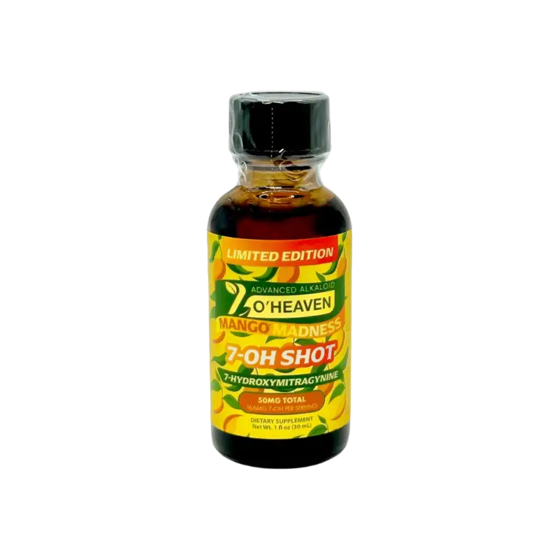 Mango-flavored 7-OH shot in a bottle.